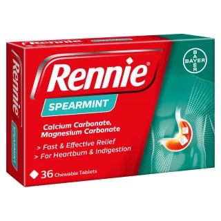 Rennie Spearmint Heartburn & Indigestion Relief Chewable Tablets 36pk